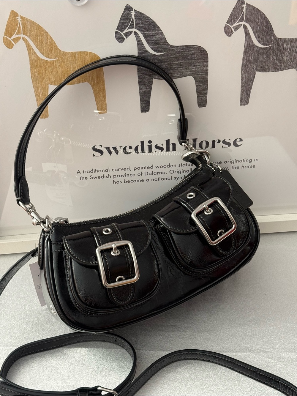 NWT Coach CBJ01 Glazed Leather Ashton Shoulder Bag silver/black